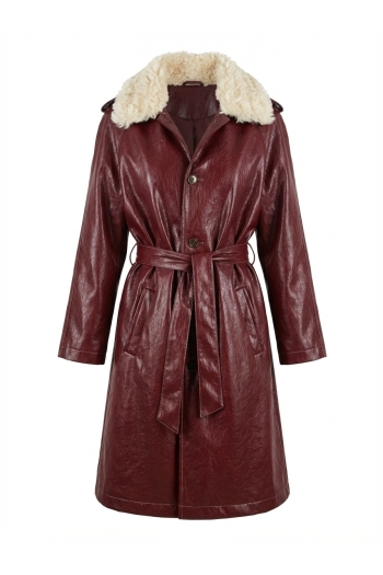 Bordeaux-colored vinyl trench coat made in Italy