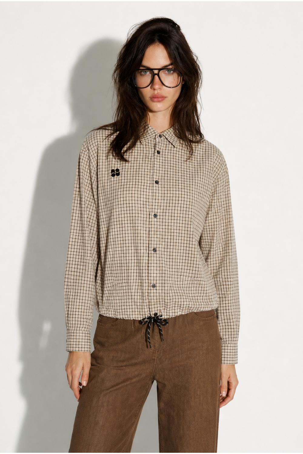 Chemise Clio Boxy à carreaux beige fabriqué en Italie