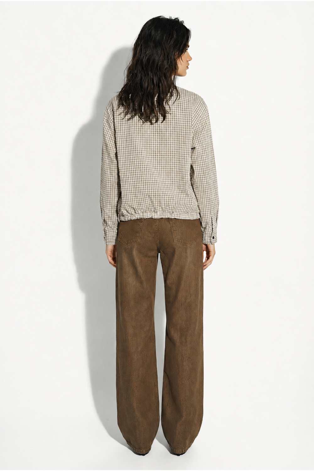 Chemise Clio Boxy à carreaux beige fabriqué en Italie