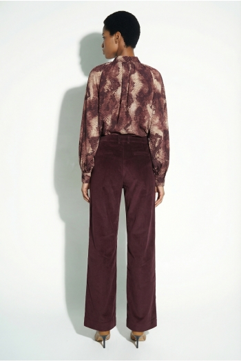 Pantalon Anja Smoking velour chocolat fabriqué en Italie