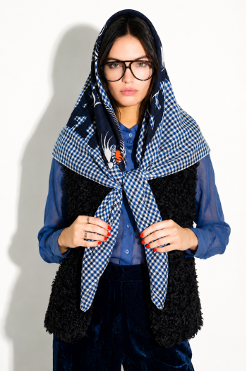 Foulard Hera Print pied de poule Royal fabriqué en Italie