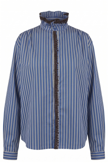 CHEMISE MALIA RAYURE BRODERIE VELOUR ROYAL
