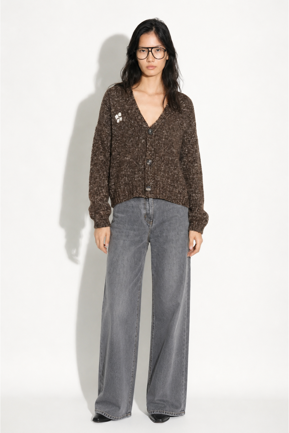 Cardigan Tilda chiné Twiggy chocolat fabriqué en Italie